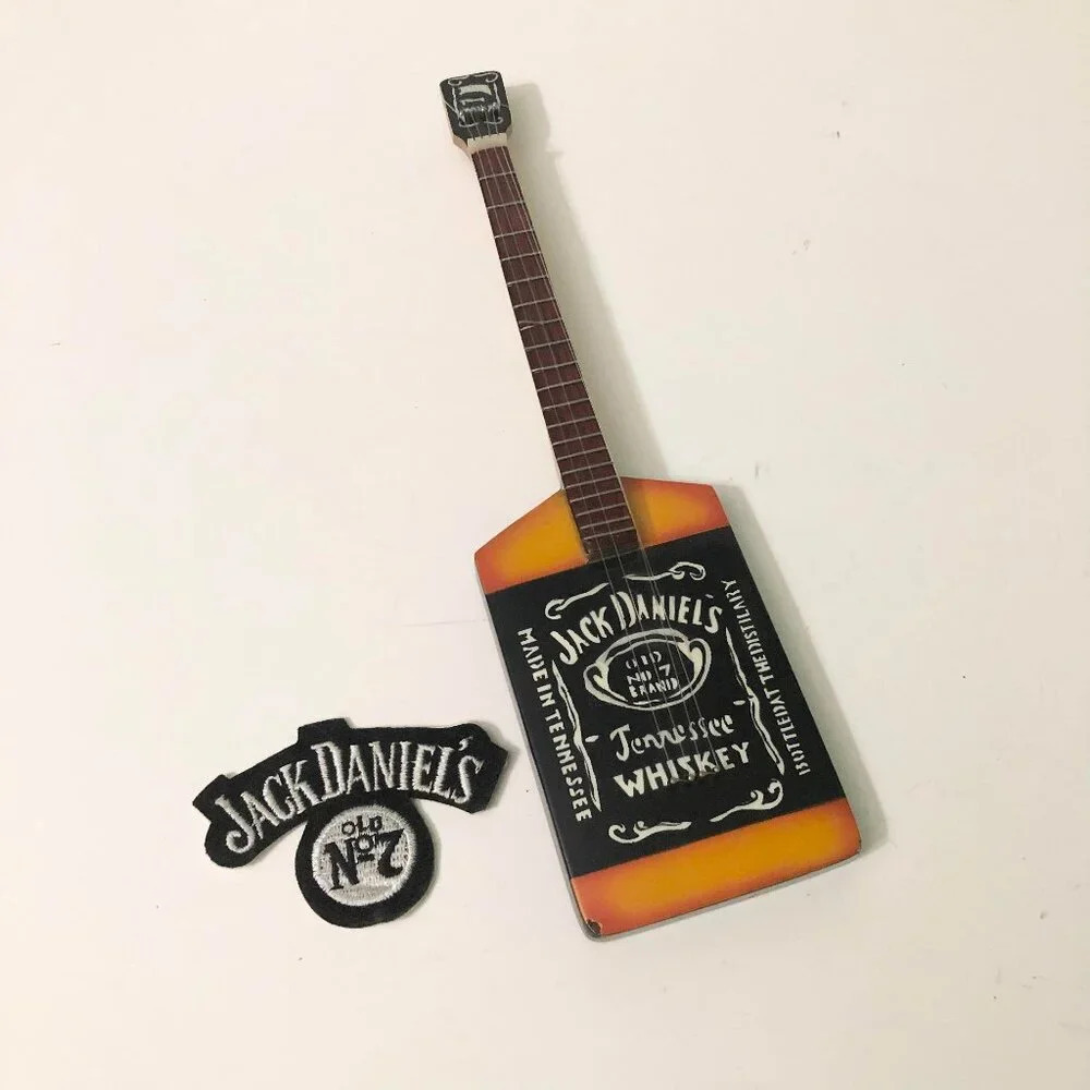 Mini Jack Daniels Display Guitar Figurine 10 Inch and Stick on Patch